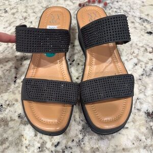New NY & Co. Black Rhinestone Wedge Sandals